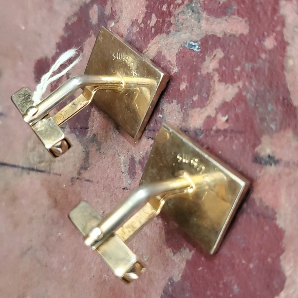 Swank Vintage Cufflinks gold Tone Rectangle w/ clear stone - Picture 2 of 5